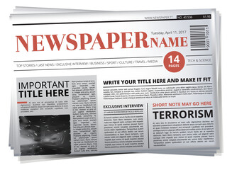 Fototapeta na wymiar Tabloid headline template. Folded newspaper article and photo