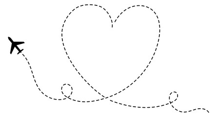 Plane track heart shape. Romantic gesture symbol