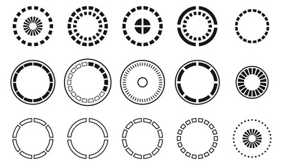 Round progress indicator set. Hud circle elements