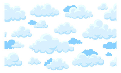 Flying clouds seamless pattern. Cartoon fluffy sky elements