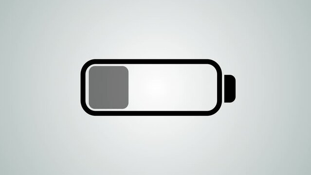 Battery low animation  on white background. 4K Resolution (Ultra HD).
