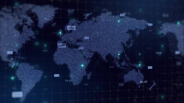 Digital World Map dark blue Hologram Background, business and technology concept