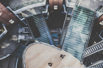 Aerial view from the view platform of the Victoria square shopping centre in Belfast 
