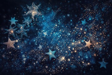 Obraz na płótnie Canvas Magic, luxury and happy holidays background, silver sparkling glitter, stars and magical glow on dark blue abstract texture, star dust particles as starry night space sky, glamour and holiday design