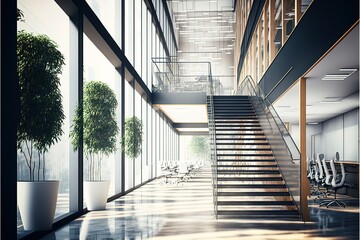 Obraz premium Modern office building interior. 3d rendering concept, AI genertaed