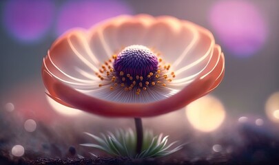  a close up of a flower with blurry lights in the back ground behind it and a blurry background behind it, with a blurry background of boke.  generative ai
