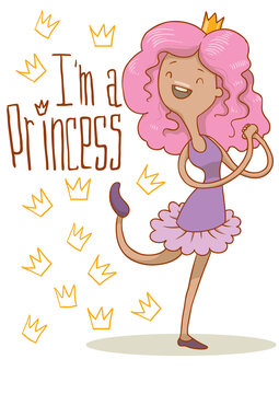 I'm a Princess Cute Girl Cartoon Illustration on Transparent Background. Print for T-Shirt, Clothes, Postcard and Other Uses.