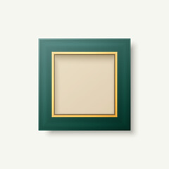 Vector 3d Realistic Green and Golden Decorative Vintage Frame, Border Icon Closeup Isolated on White Background. Square Photo Frame Design Template for Picture, Border Design, Front View
