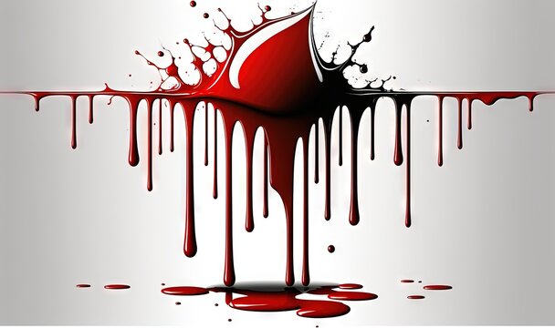  A Red Liquid Dripping Down The Side Of A White Wall Next To A Red Object On The Ground With A White Background And A Red Drop Of Blood.  Generative Ai