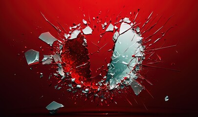  a broken glass with a red background and a white heart on it's side, with a red background and a white heart on it's side.  generative ai