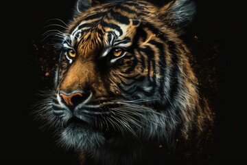 Tiger head on a dark background. Generative AI