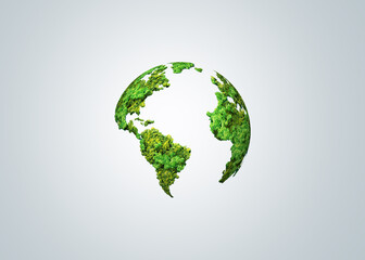 Green World Map- 3D tree or forest shape of world map isolated on white background. World Map Green Planet Earth Day or Environment day Concept. World Forestry Day. © DOERS