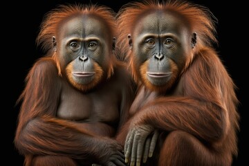 Bornean orangutans and Sumatran orangutans (Pongo abelii) have bred to create this hybrid species (Pongo pygmaeus). animal of the wild. Generative AI