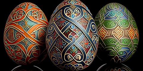 close-up colorful Easter Eggs Celtic pattern 