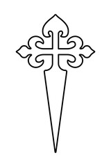 Camino de Santiago cross Symbol icon. Cross of Saint James. Inline flat Vector illustration - obrazy, fototapety, plakaty