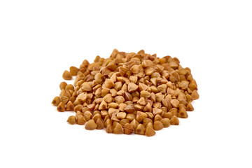 Buckwheat grains, isolated on white background.