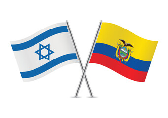 Israel and Ecuador crossed flags. Israeli and Ecuadoran flags on white background. Vector icon set. Vector illustration.