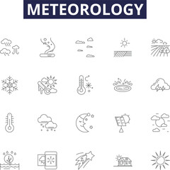 Meteorology line vector icons and signs. Climate, Meteorology, Weather, Clouds, Evaporation, Precipitation, Air,Wind outline vector illustration set - obrazy, fototapety, plakaty