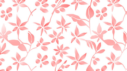 Pink gradient flowers and leaves arrangement background