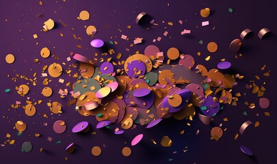  a bunch of confetti and confetti on a purple background with confetti falling from the top of the confetti.  generative ai