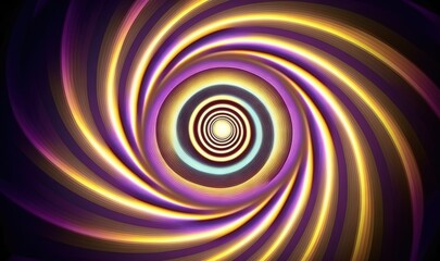  an abstract image of a purple and yellow spiral design with a black background and a white center in the middle of the image is a black background.  generative ai
