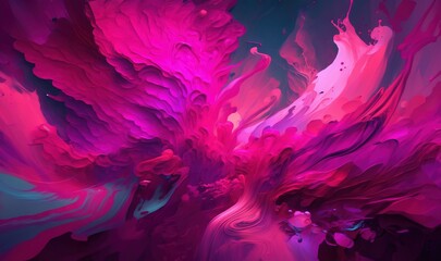  an abstract painting of pink and purple colors on a black background with a blue background and a pink and purple swirl on the left side of the image.  generative ai