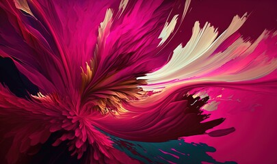 an abstract painting of pink and white flowers on a red background with a black border around the edges of the image and the bottom half of the flower.  generative ai
