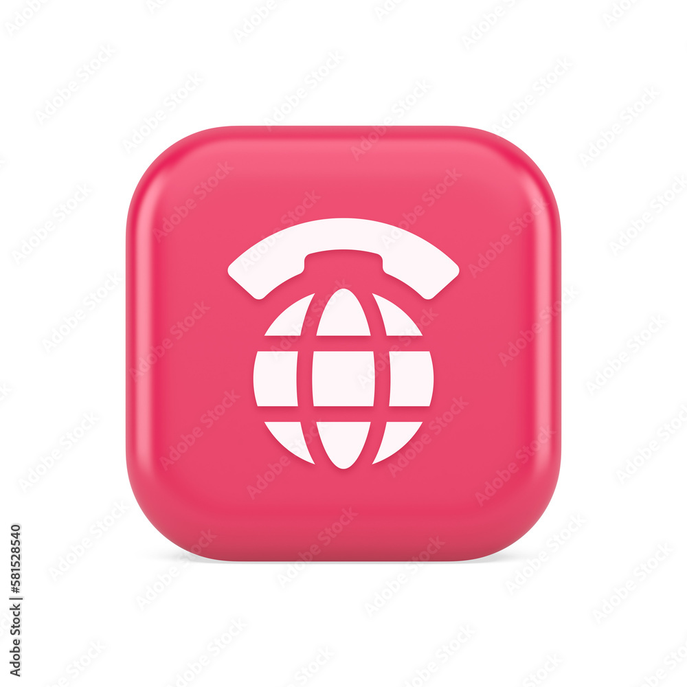 Poster global communication internet call connection button planet with handset 3d realistic icon