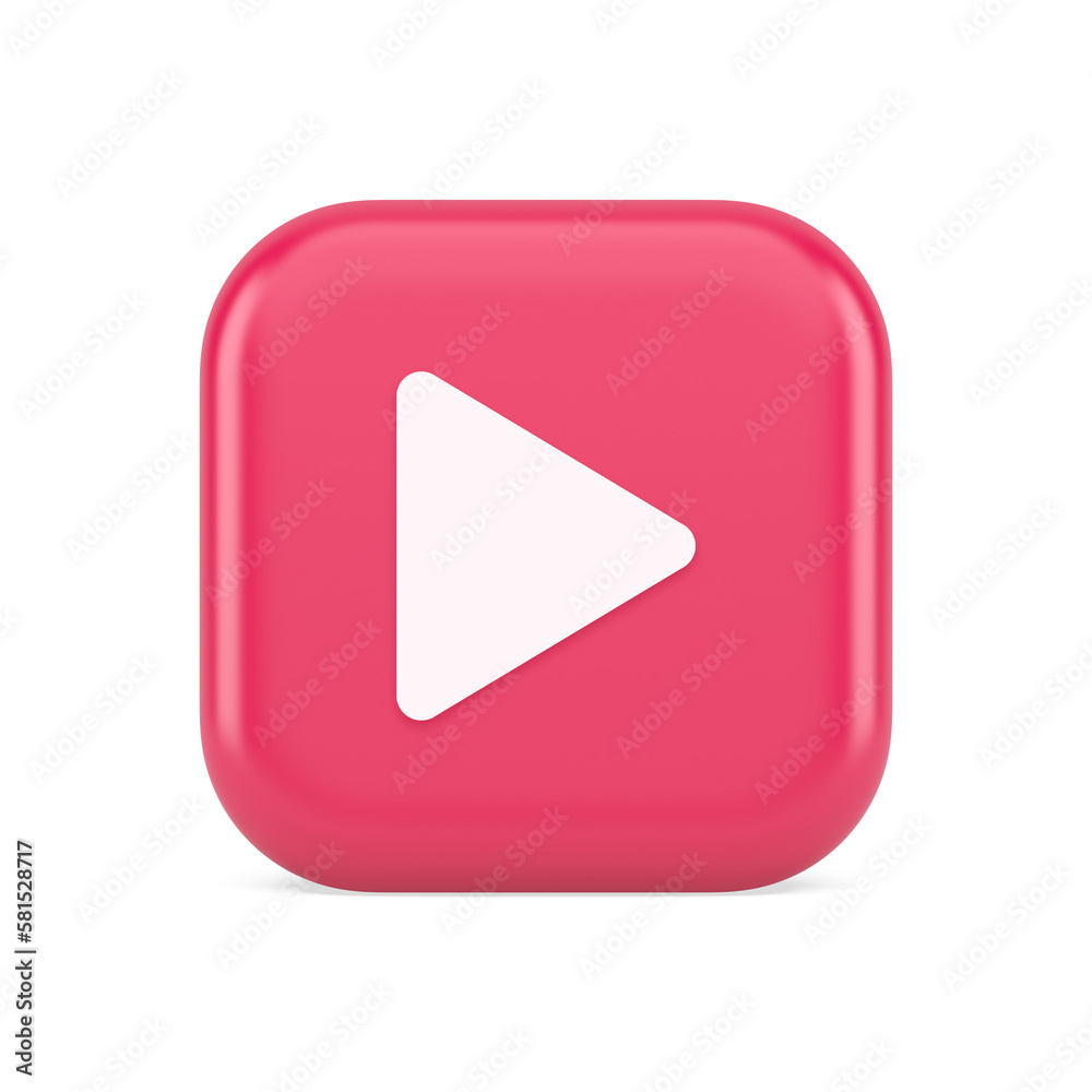Poster play button triangle right arrow multimedia content player web app design 3d realistic icon