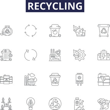 Recycling line vector icons and signs. Reuse, Upcycle, Reduce, Salvage, Repurpose, Compost, Reloop, Reclaim outline vector illustration set