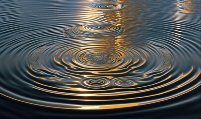  ripples in the water with the sun reflecting on the surface of the water and the reflection of the sky on the water's surface.  generative ai