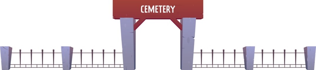 Cemetery entrance in cartoon style 