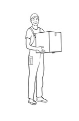 Courier and delivery. Delivery man line. Vector illustration.