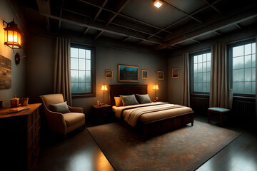 Fototapeta premium night room concept art illustrtion. Generative ai.