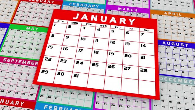 January Calendar Month Schedule Appointments Planner Background 3d Animation