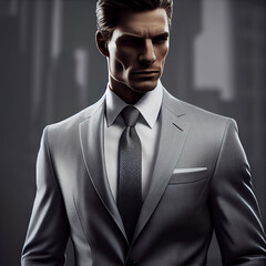 businessman wearing white shirt and gray classic suit