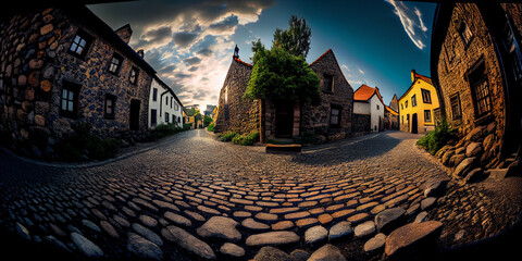 A charming European village with cobblestone streets generated by AI