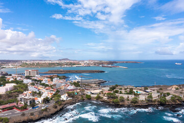 Naklejka na ściany i meble Aerial view of Praia city in Santiago - Capital of Cape Verde Islands - Cabo Verde