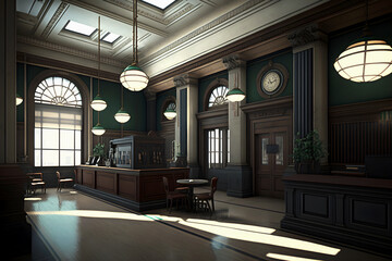 Majestic interior of the old bank. Generative AIGenerative AI