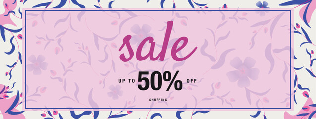Spring  Mid Season Sale Header or Banner Design with Flowers and Leaves Decorated on floral Background.