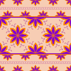 Violet and orange flower seamless pattern in vector illustration design for scarf, carpet, tile, wrapping paper and more