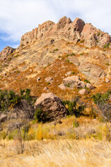 Views of the rolling hills, fall foliage, creek, and dry landscape at Malibu Creek State Park