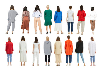 Collection " Back view Girl". Rear view people set.  Business woman from the back Casual a rear view of a group of differently-dressed women	