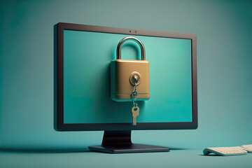 Computer screen with lock, Internet security and data protection concept