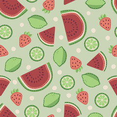 Strawberry Watermelon Lime Seamless Vector Repeat Pattern