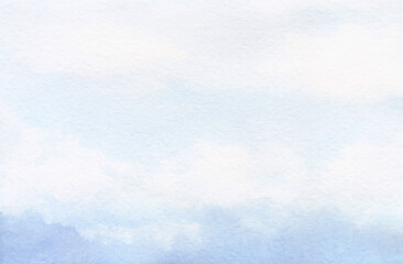 Fototapeta na wymiar Watercolor, abstract, texture, blue background. Sky with clouds. Drawn by hand. For design and decoration with place for text.