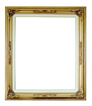 Golden wooden frame on transparent background (PNG File)	