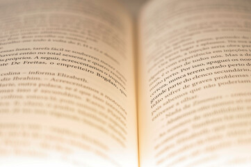Close-up of the open pages of a book, illuminated by soft light, inviting the reader to delve into its text.