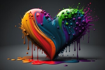 Rainbow colored heart with paint splashes