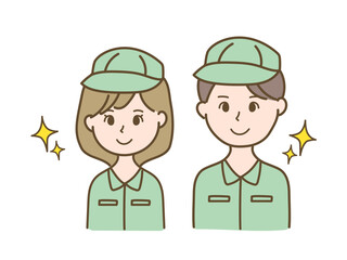 制服・作業着で働く男女ペア_作業員_清掃員_宅配員